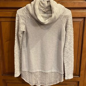 Cowlneck Lacy-Sleeved Lightweight Sweater